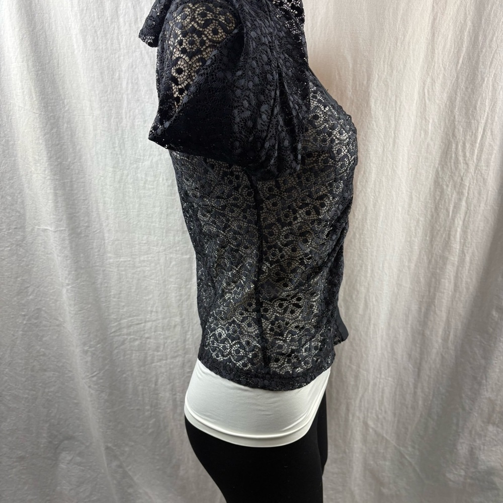 Maeve Anthropologie Sheer Open Lace Button Up Black Collared Shirt Top M NWT - Picture 9 of 14